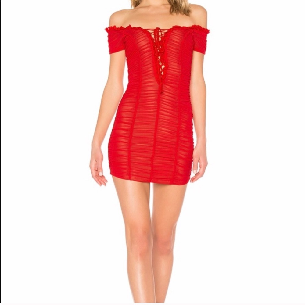 Majorelle Bodycon Red Ruched Mini Dress